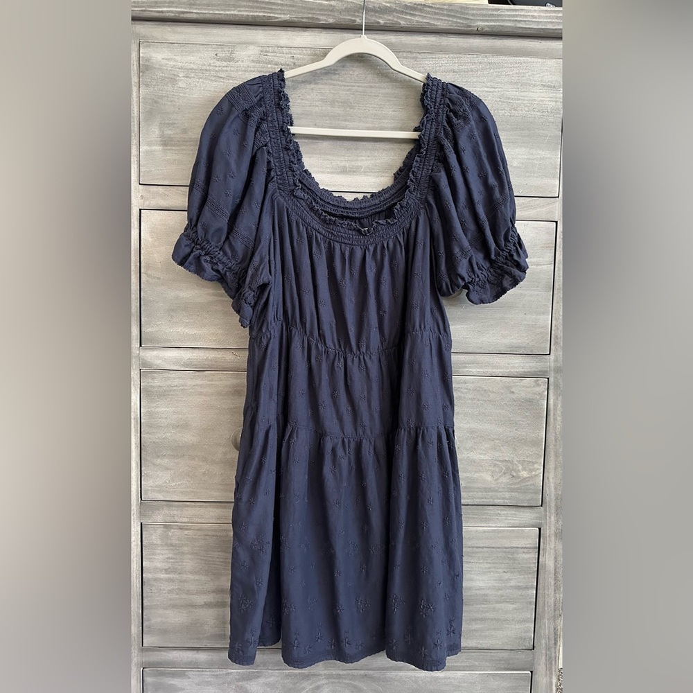 Old Navy Dark Blue Tiered Smocked Embroidered Mini Dress w/POCKETS! | Size XL